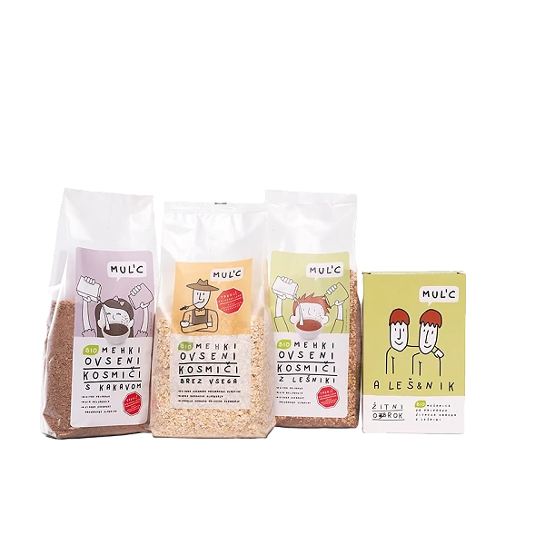 Mul'c, bio žitni obroki in kakavov napitek